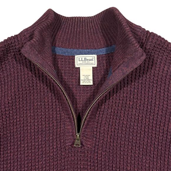 Vintage L.L. Bean Organic Cotton Waffle Sweater Quarter Zip Large Tall - Picture 4 of 5